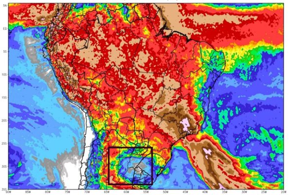 ⛈️ Pronóstico de lluvias acumuladas para Sudamerica.