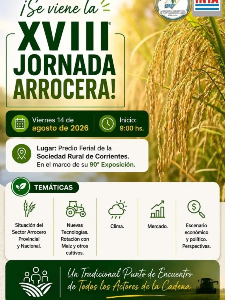 CORRIENTES: ¡Se viene la XVIII Jornada Arrocera!